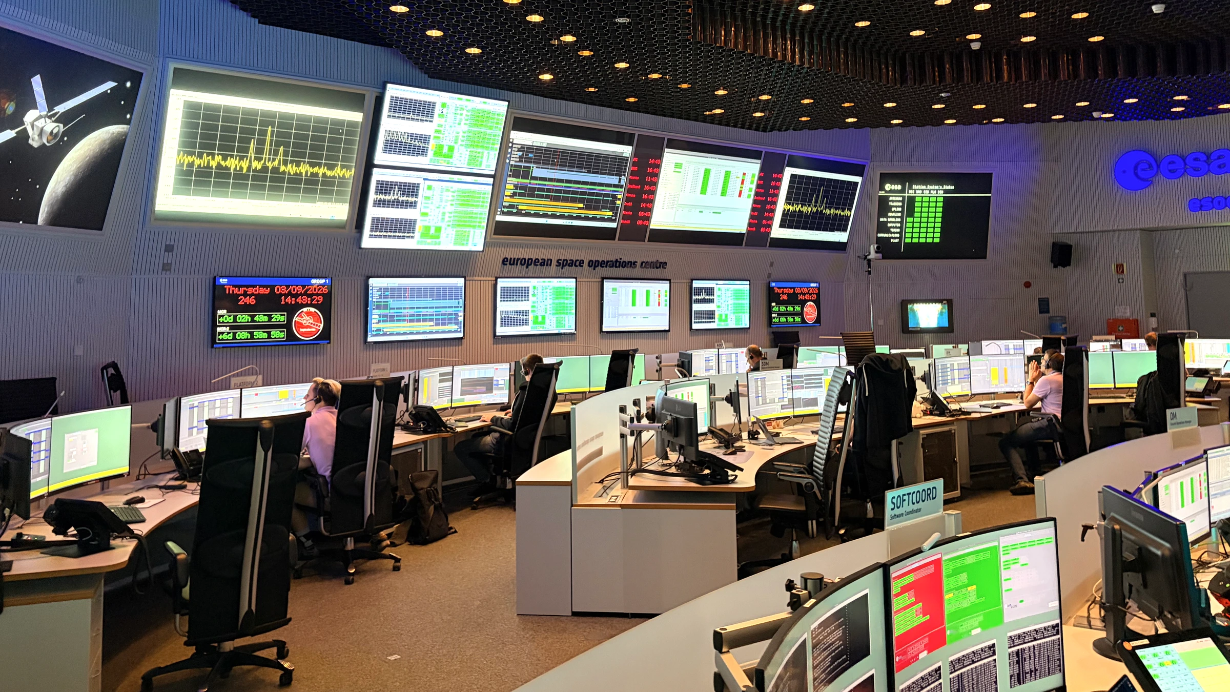 BepiColombo operators at consoles in ESA's Darmstadt control room during the Mercury Transfer Module separation operation on 3 September 2026.