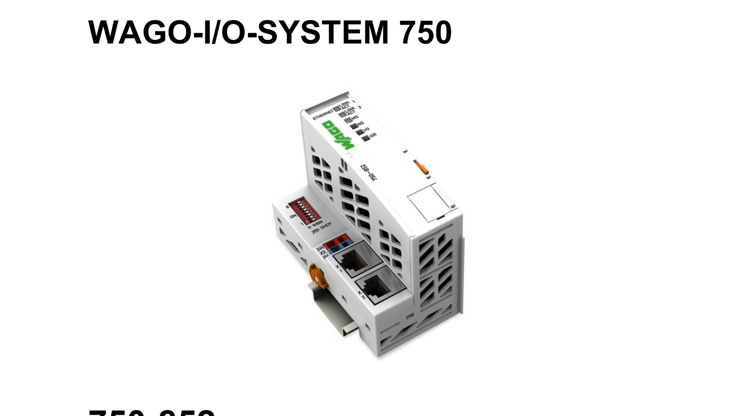 WAGO 750-852 Ethernet ECO Controller pictured on the cover of an official WAGO-I/O-SYSTEM 750 manual