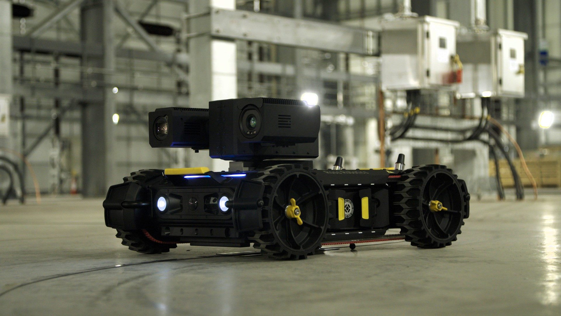 Ross Robotics EXTRM MK4.1 inspection robot inside an SSEN Transmission high-voltage direct-current hall