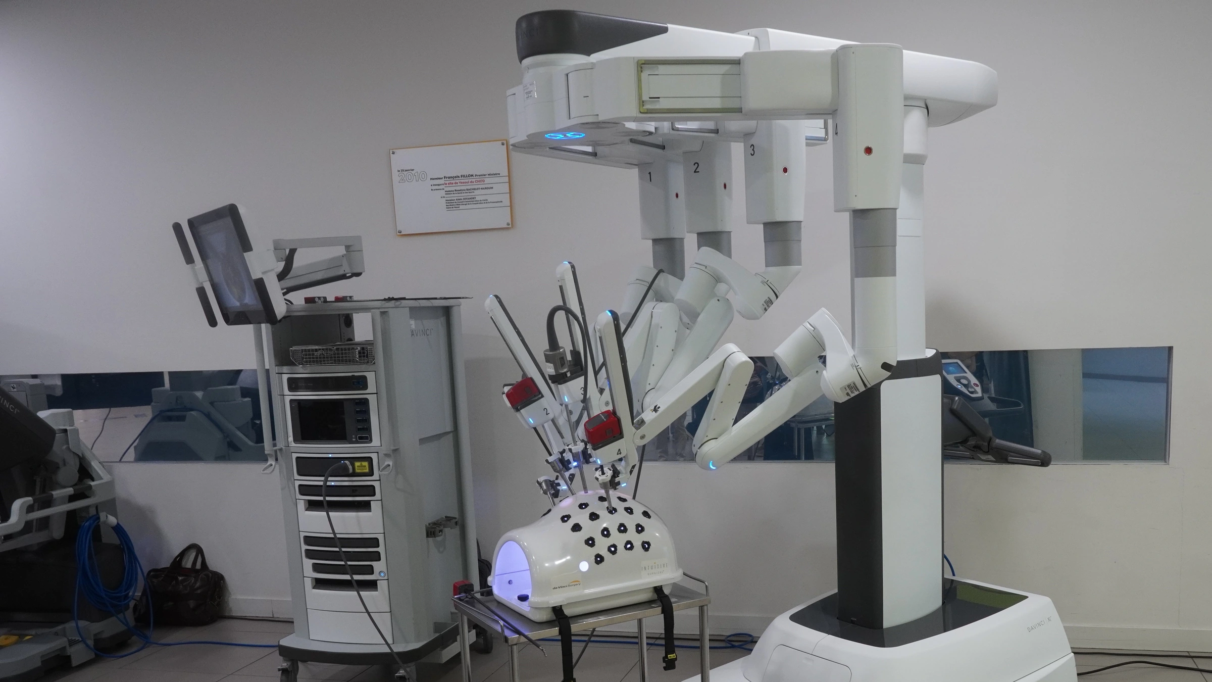 Archive photograph: a da Vinci Xi surgical robot with demonstration equipment at Vesoul hospital, France, September 2023.